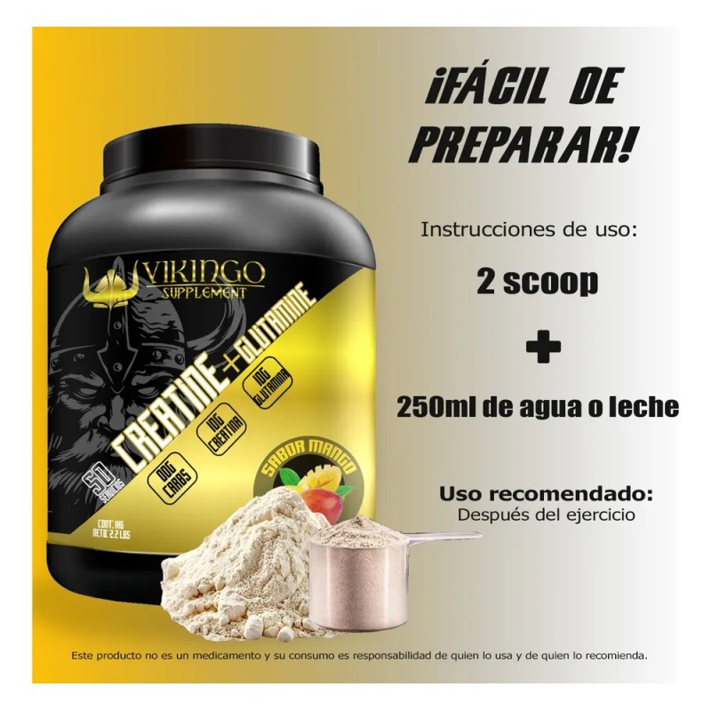 Creatina + Glutamina 1kg Vikingo Varios Sabores