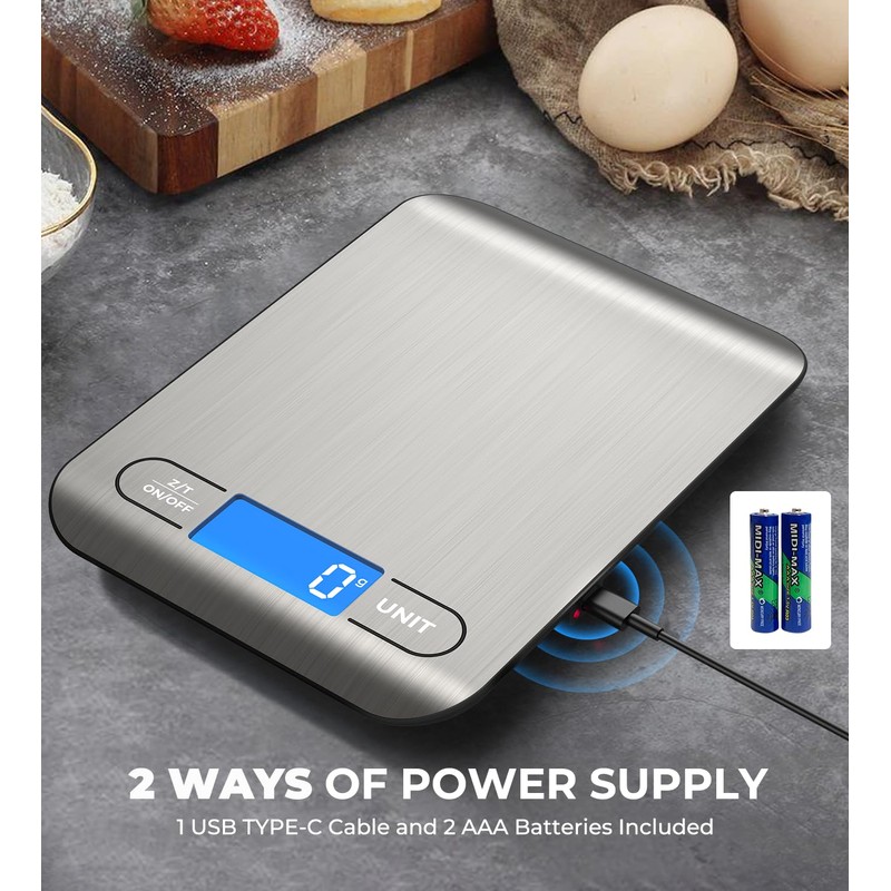 AZC Rechargeable Food Scale,33 lb Kitchen Scale, Digital Weight Grams