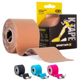 SPORTTAPE Kinesiology Tape - 5m Roll - Beige | Physio & Sports Injury Muscle Tape for Shoulder, Knee, Ankle Shin Splints Support. Waterproof & Hyopallergenic Kinetic Sports Tape