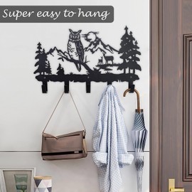 VIVICOMFY Metal Owl Hooks Wall Art Decor-Owl Hangers and Key Holder-Clothes Hat Rack and Backpack Hanger-Animal Theme Hooks Sweet Home Decor for Storage, Living Room, Hallway, Office (Black)