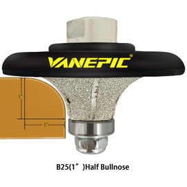 VANEPIC 1 inch B25 Diamond Demi bullnose Half Bullnose Profile Wheel Diamond Hand Profiler Router bit with 5/8-11 Thread for Grinder Polisher Granite Marble Concrete and Countertop Edge