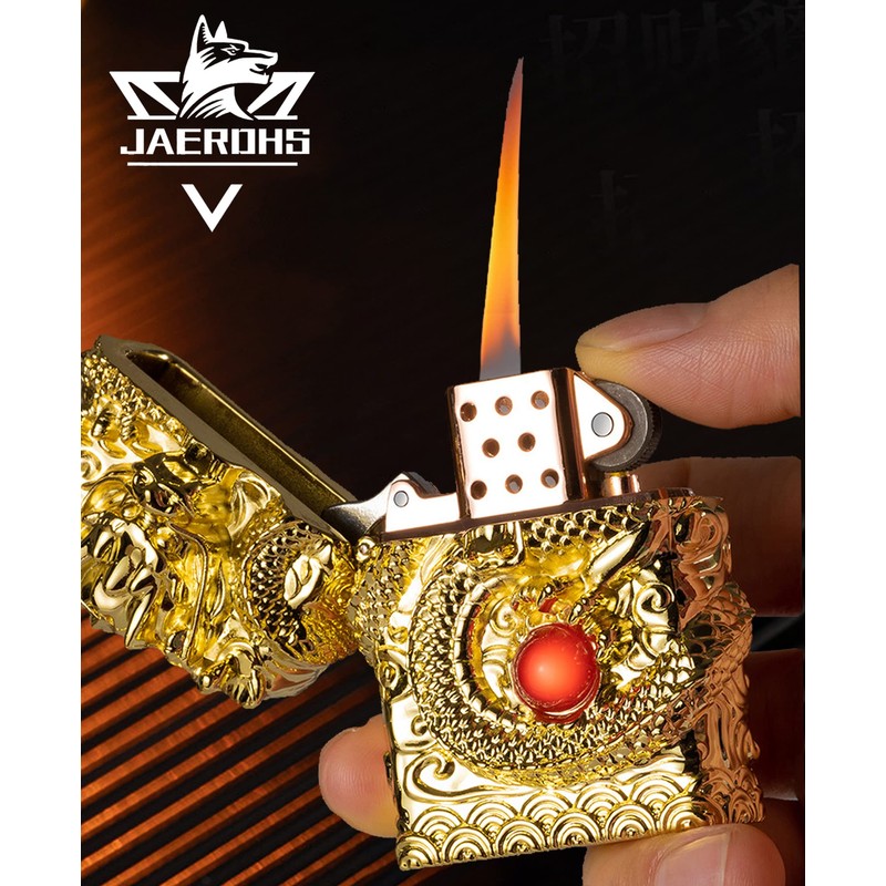 Cool Lighters, Windproof Carving Dragon Antique Lighter, Reusable Kerosene Grinding