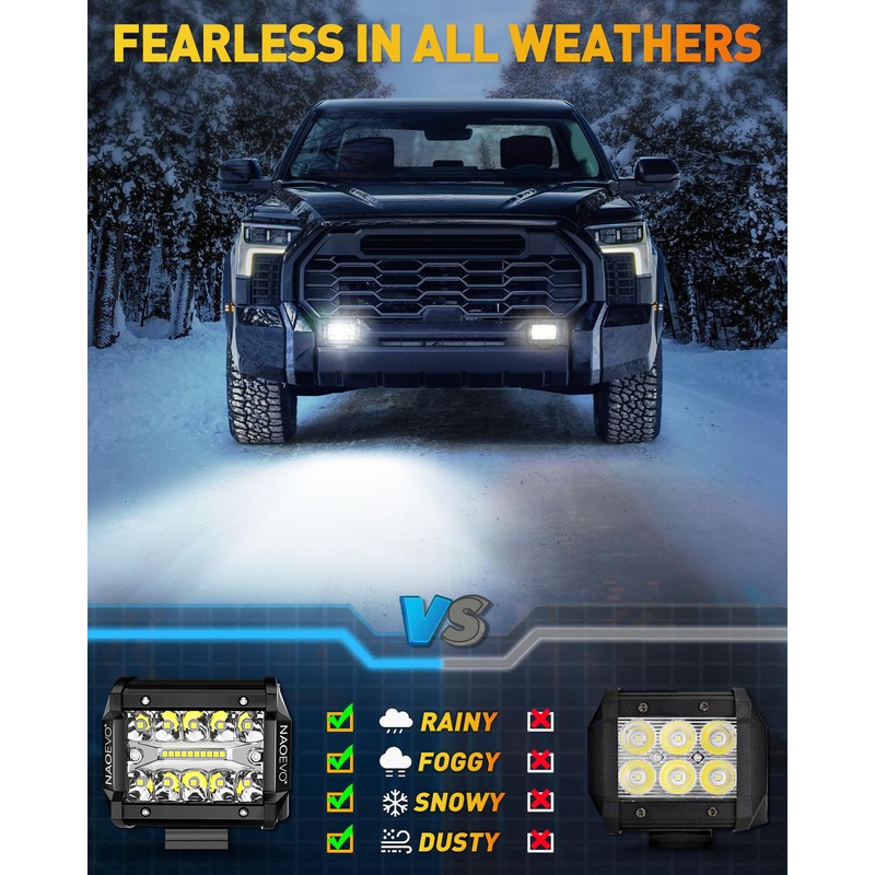 NAOEVO 4 Inch LED Pod Lights, Spot Flood LED Fog/Driving/Off