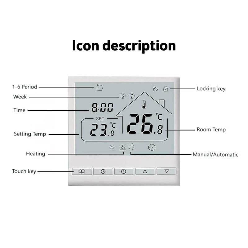WiFi Smart Thermostat - 5+2 Programmable 16A Electric Heating, Tuya