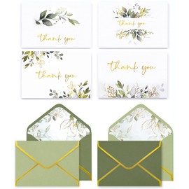 VEEYOL 100 Gold Foil Thank You Cards with Envelopes, 5x3.75 Inches Greenery Eucalyptus Thank You Notes For Wedding, Baby Shower, Graduation, Bridal, Business, Anniversary