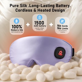 LitBear Heated Eye Mask, Silk Cordless Warm Eye Compress for Dry Eyes, Light Blocking Heat Eye Mask for Women Men, Soft Eye Heating Pad for Dry Eyes, Travel, Rechargeable, Washable Cover (Purple)