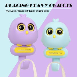 GUEDIEO Creative Adhesive Hooks，4Pcs Cute Wink Birdie Hooks for Hanging Towels, Hats,Coat,Cloth Bags, Belts, Key, for Wall Hanging Kawaii Cute Room Decor(Red+Pink+Purple+Baby Blue)