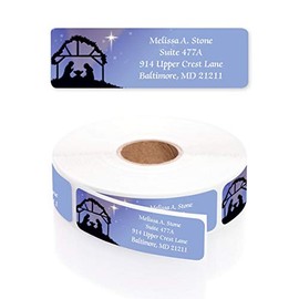 Nativity Religious Designer Rolled Address Labels with Elegant Plastic Dispenser