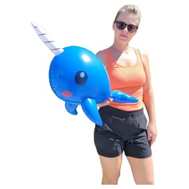 24" Narwhal Inflate (Blue) Inflatable Narwhale Sea Creature Oceanic Animal Theme Birthday Party Decoration (1 Pack)