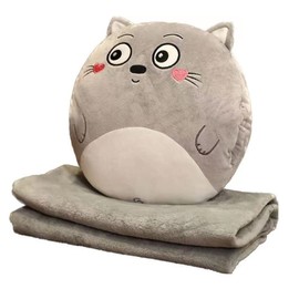 YGMXZL Travel Blanket and Pillow with Cover, Travel Blanket and Pillow 3-in-1, Nap Pillow Blanket, Car Sofa, Backrest Cushion for Children and Friends (Cats, L)