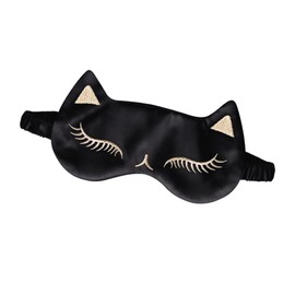 Mikinona Silk Eyeshade Cat Ice Compress Mask Adjustable Black Travel Eye Mask for Women for Home Use Lightweight and Comfortable for Reducing Puffiness and Dark Circles