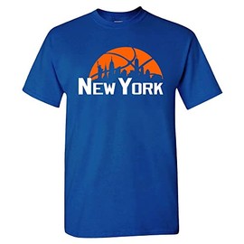 New York Basketball City Skyline Men's Fan T-Shirt (Royal Shirt, M)