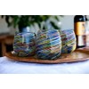 Handblown Confetti Stemless Wine Glass with Colorful Swirl Design (Set
