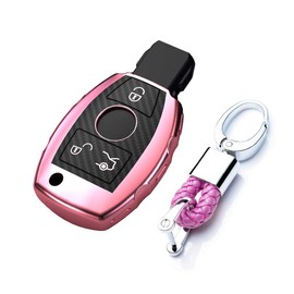 SANRILY Fit for Mercedes Key Fob Cover, Special Soft TPU Key Case Cover Protector Compatible with Benz C E S M CLS CLK G Class Keyless Smart Key Fob Pink