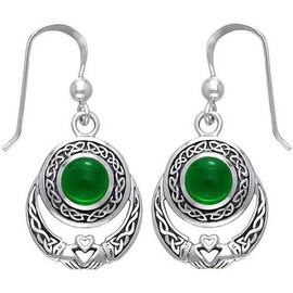 DIAMANTIO 18K Gold Plated, Celtic Knot Claddagh Drop Earrings with Green Gemstone – Vintage Silver-Tone Irish Dangle Earrings for Women, St. Patrick’s Day & Celtic Statement Jewelry Gift #D030425