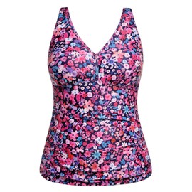 Yonique Women Plus Size Tankini Top Only Tummy Control Bathing Suit Top V Neck Swim Top No Bottom, Pink Floral, 18 Plus