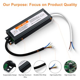 TUNICHX Waterproof IP67 LED Power Supply Low Voltage Transformer Adapter 12V 60W LED Driver Lighting Transformer Converter for LED Strip, LED Display and Outdoor Lighting, P-60W-12V