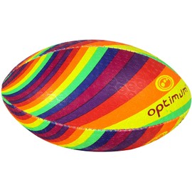 Optimum Rugby Ball - Balanced and Responsive for Accurate Handling and Kicking of Top-Performing Rugby Balls - Perfect for Training and Gameplay - 2-Ply 410g Ball - Rainbow Twister - Midi