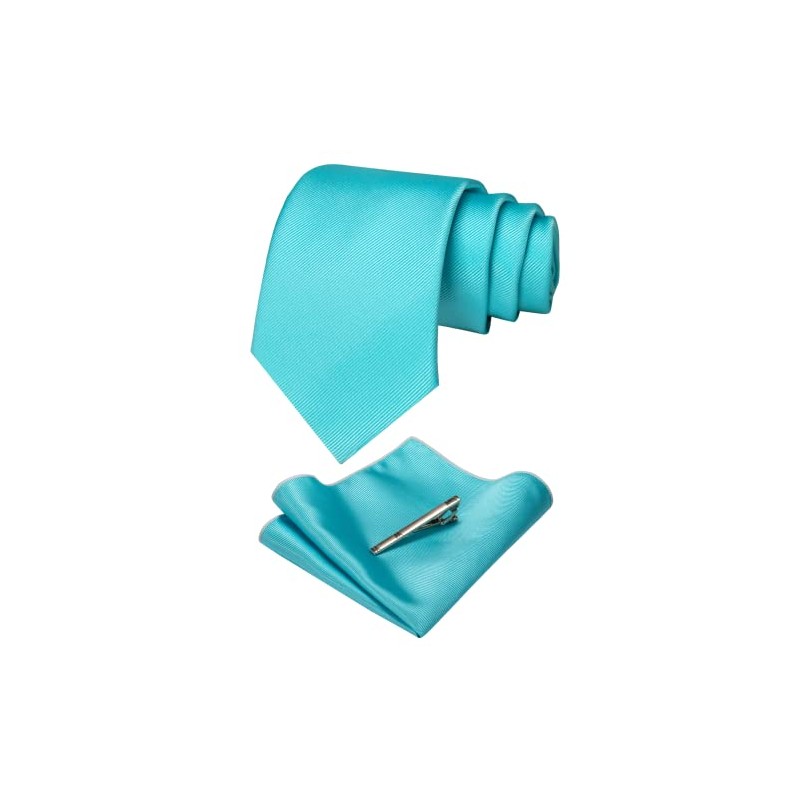 RBOCOTT Turquoise Tie and Pocket Square, Tie Clip Set for