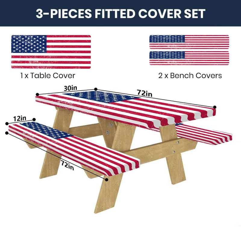 CAPSCEOLL Fitted Picnic Table Cover with Bench Covers 4Th of