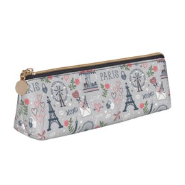 OUZPGAQ Paris Eiffel Tower Pencil Case Gray Art Pen Holder with Zipper Small Pencil Pen Bag Organizer Stationery for Work Office Cosmetic Bag 8.3" Length