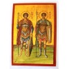 Saints George and Demetrius laminated Greek icon prayer card 4x3