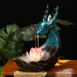 Backflow Incense Burner Incense Sticks Holder Ceramic Incense Holder with Backflow Incense Cones Mat Tweezers Incense Sticks for Home Decoration Yoga Meditation Office Bedroom Deer Pink