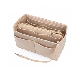 Felt Bag-in-Bag with Detachable Dividers, Inner Pocket, Large Capacity, Convenient, Storage Bag, Stylish, Men's, Women's, Liner Bag for Tote Bags (Khaki)