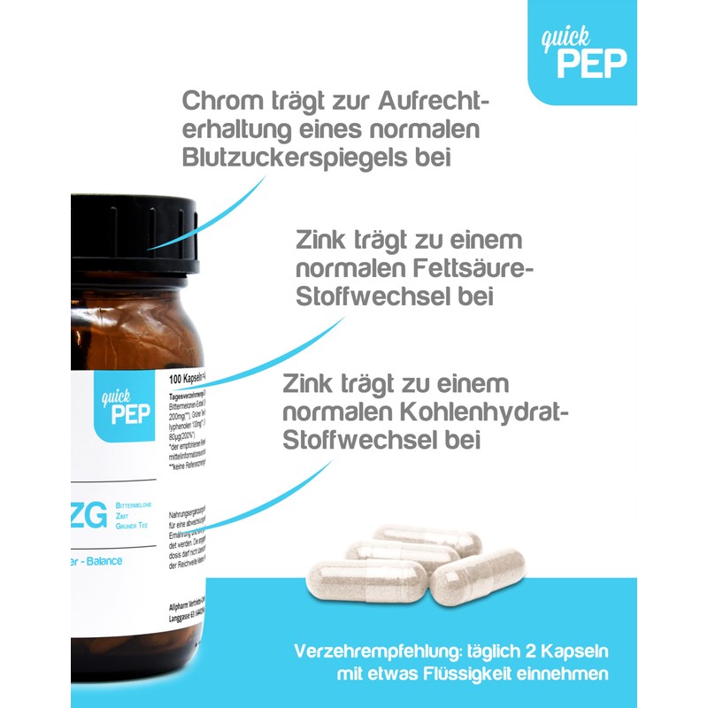 quickPEP BZG Bittermelone Kapseln mit Zimt-Grüner Tee-Extrakt 100 Stk. Vegan