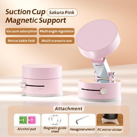 Joytutus Multifunctional Vacuum Suction Phone Holder for car - Foldable Double-Sided Magnetic, Metal Mount for Safety Adjustmen Adjustable Bracket:_Pink