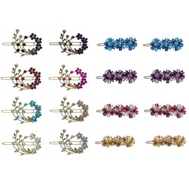 JCGY 16 Piece Pack Crystal Hair Barrettes Combo 2 Styles. 8 Pc 8 Colors of a Garland Pattern. 2nd 8 Pc in Floral Design Crystal in 4 Colors Hair Styling2108/RW11-8-16