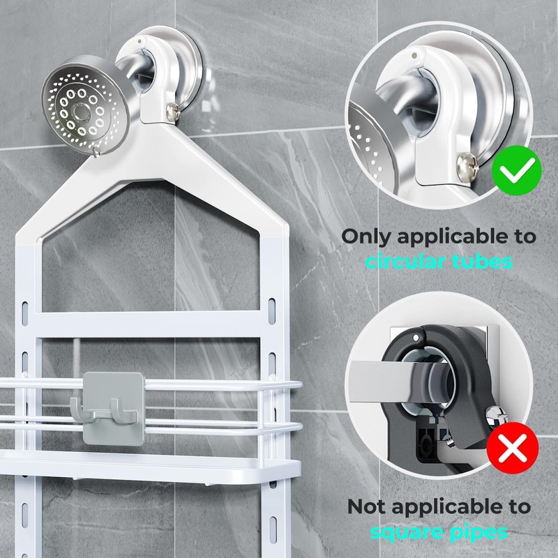 ODesign 3 Tier Height-Adjustable Shower Caddy Hanging Anti-Swing-Over The Shower
