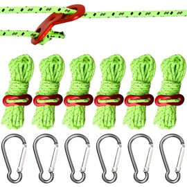 Pack of 6 4 mm Reflective Guy Ropes with Aluminium Tensioner Adjuster, with Carabiner Hook, Luminous Tension Cord Guy Line for Camping, Hiking, Awning Tents (13 Inches)