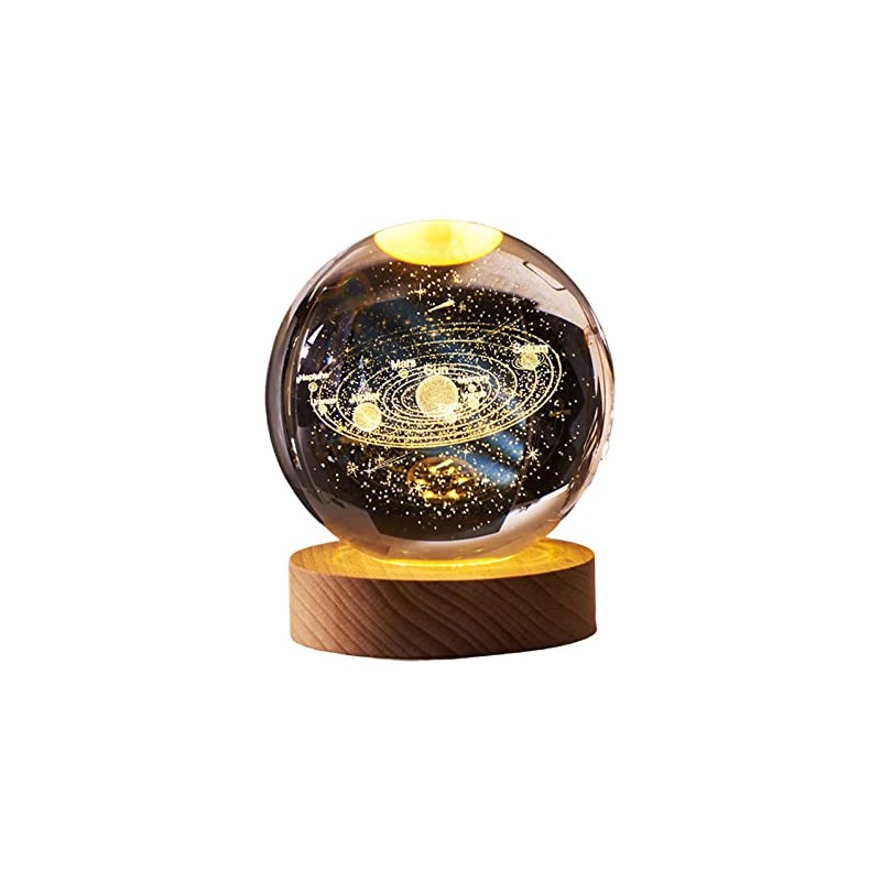 3D Solar System Large Crystal Ball Lamp with Base and