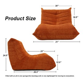KGOPK Bean Bag Chairs for Adults,BeanBag Chair with Memory Foam,Modern Fireside Lounge Sofa for Living Room,Bedroom,Office,Orange