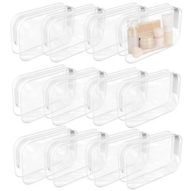 XXBAGMORE 12 Pack Clear Makeup Bag PortableTravel Toiletry Pouch with Zipper PVC TSA Approved Cosmetic Organizer for Airport - Black, Large