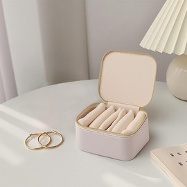 Jeonnfp Jewelry Box Organizer for Women,Small Travel Jewelry Case,Mini Travel Jewelry Organizer with 6 Velvet Jewelry Zipper Pouches, Jewelry Box Organizer for Birthday Wedding Gifts(Off White)