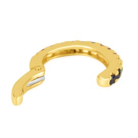 14K Gold Precious Gems Multicolor Rainbow One-Row Hinged Ear Cuff Fashion Earring - Made of Real 14K Yellow Gold and Genuine Precious Gemstones - Prong Setting