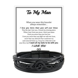 To My Man Bracelet Leather Bracelet Braided Bracelets Inspirational Bracelets Gifts for Husband Boyfriend Inspirational Birthday Gifts for Men