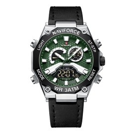 NAVIFORCE Mens Sport Digital Chronograph Watches Super Bright Backlight Waterproof Leather Wristwatch