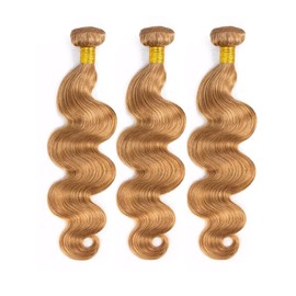 KODRHAR Body Wave Curly Honey Blonde Wave Human # 27 Braided Hair 100g Bundle/Pack 12 14 16 Loose Double Hair Curtain Bundle for Weaving Weft Human Braids Suitable for Bohemian Braids Body Wave