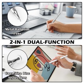 Chostky 12 x Stylus Pens for Touch Screens, 2-in-1 Capacitive Disc Stylus Pens Ballpoint Pen with 12 Interchangeable Disc Tips for Touch Screen Device Phones Tablet Computer