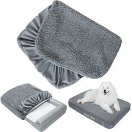 Dog Bed Covers Soft Plush Replacement Washable, Waterproof Pet Bed Liner Grey 36x27 Inches, for Dog/Cat, Cover Only
