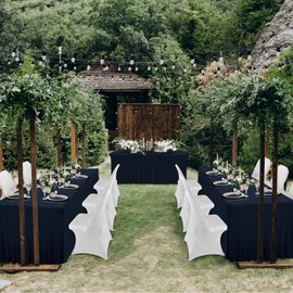 Babenest 2Pack 6FT Navy Blue Spandex Table Skirt for Rectangle Tables, Wrinkle Resistant RufflesTable Cover for Trade Show, Parties, Birthday, Wedding, Banquets