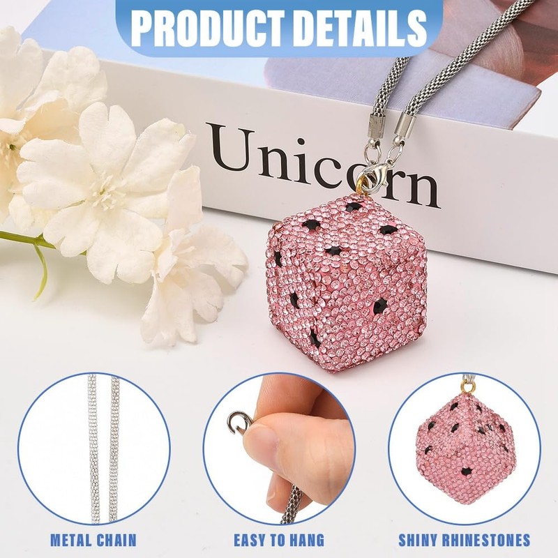 JSCARLIFE Bling Hanging Dice with Dots Car Rearview Mirror Charm,