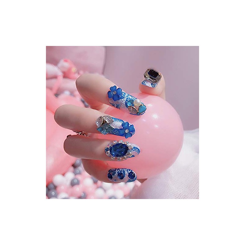 Luxury False Nails Dazzling False Nails Nail Tips Blue Sparkling