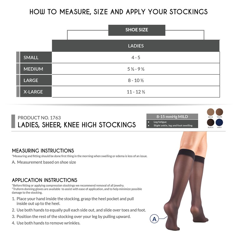 Truform Truform Sheer Compression Stockings, 8-15 mmHg, Women's Knee High