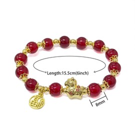 Zhang shine 2026 New Year of The Horse Beaded Charm Bracelets Red Lucky Charm Bracelet Jade Stone Beaded Chinese Zodiac Feng Shui Stretch Bracelets for Women Blessing New Year Animal Jewelry-Red