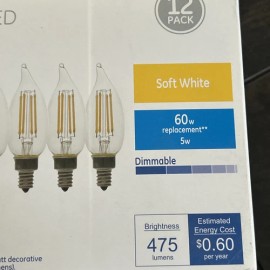 GE Basic 5W Candelabra Base CAC LED Soft White Dimmable Light Bulb 12 Pack