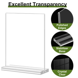Acrylic Sign Holder,8.5x11 Inches Acrylic Display Stands,Table Top Sign Paper Holder, Menu Flyer Holder, Vertical Double-Sided Display Sign Holder, Clear Display Table Signs Stand Suitable for Restaurants Office Store Show Fair